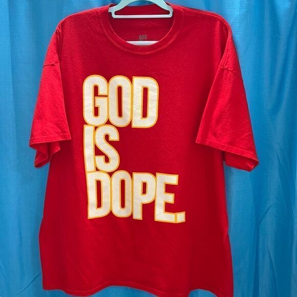 God Is Dope printed T shirt yellow red white - Picture 1 of 3